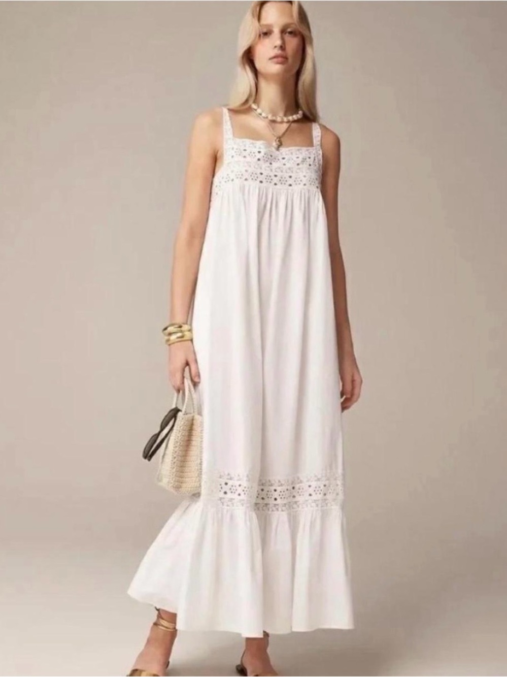 J.Crew Athena dress in cotton poplin with eyelet lace trim